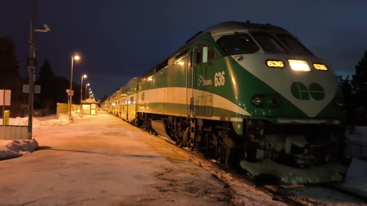 GO Train MP40PH 636 Arriving And Departure Old Cummer GO Station Pulling 10 Cars Train Cab Car 338