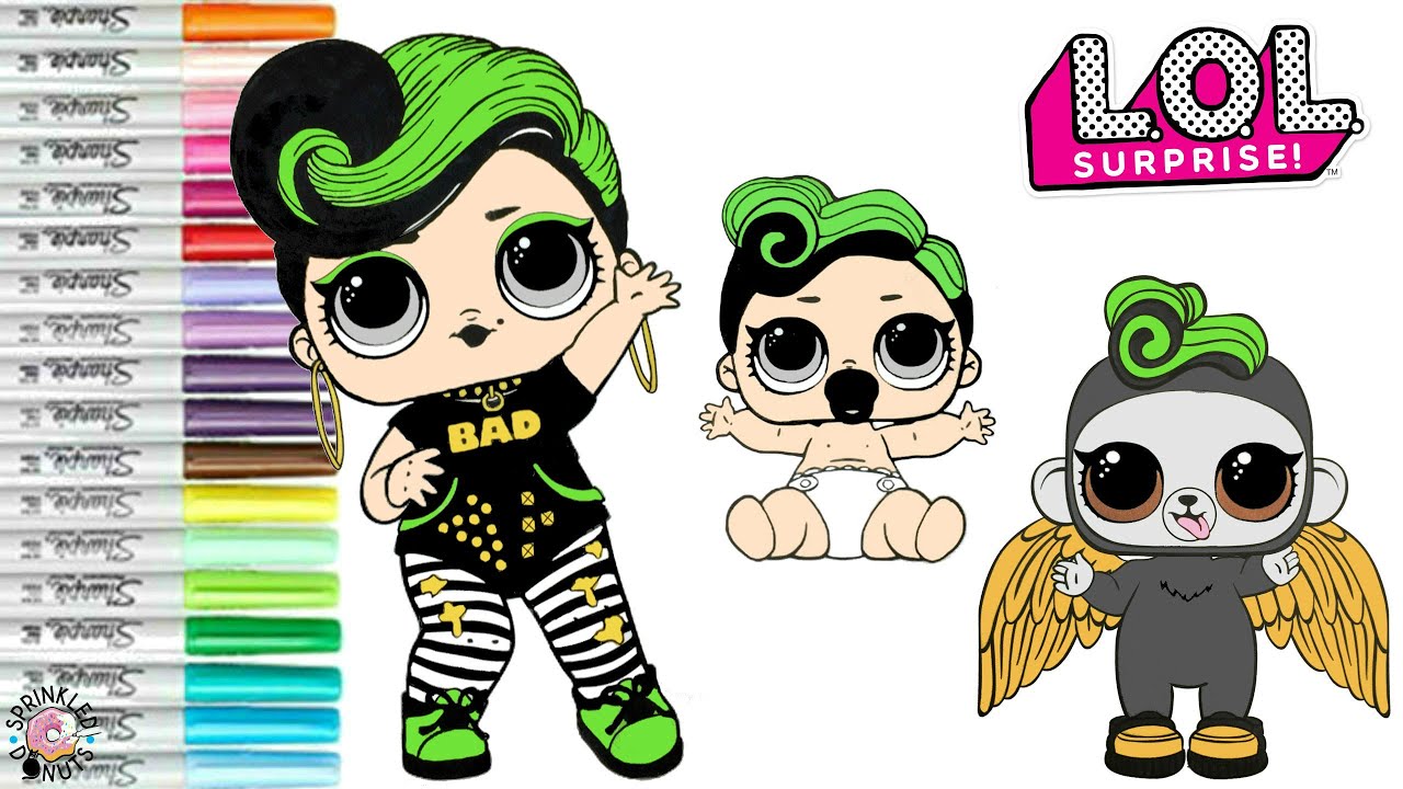 LOL Surprise Dolls Coloring Book Page Bhaddie Family LOL Hairgoals LIL Sister Bhaddie Monkey