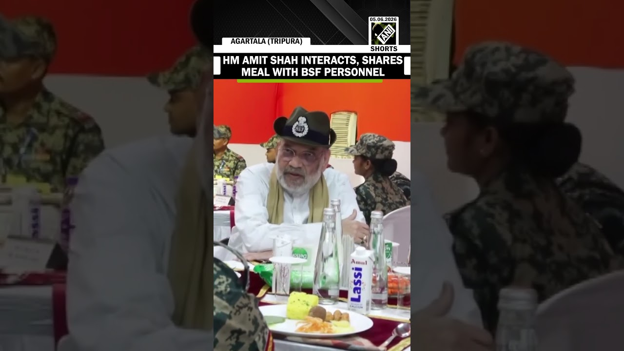Home Minister Amit Shah interacts with BSF personnel at India-Bangladesh Border in Tripura