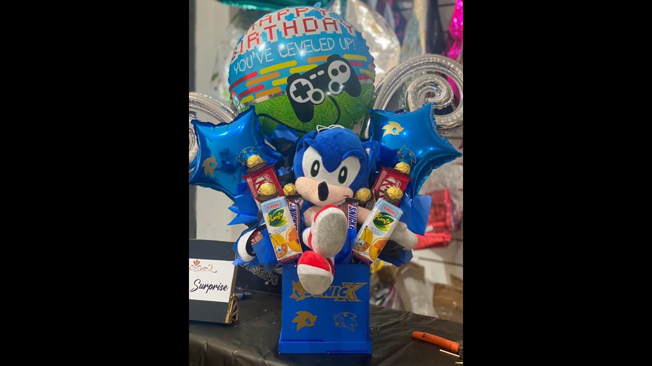 Hermoso Arreglo de Sonic con Globos y Golosinas
