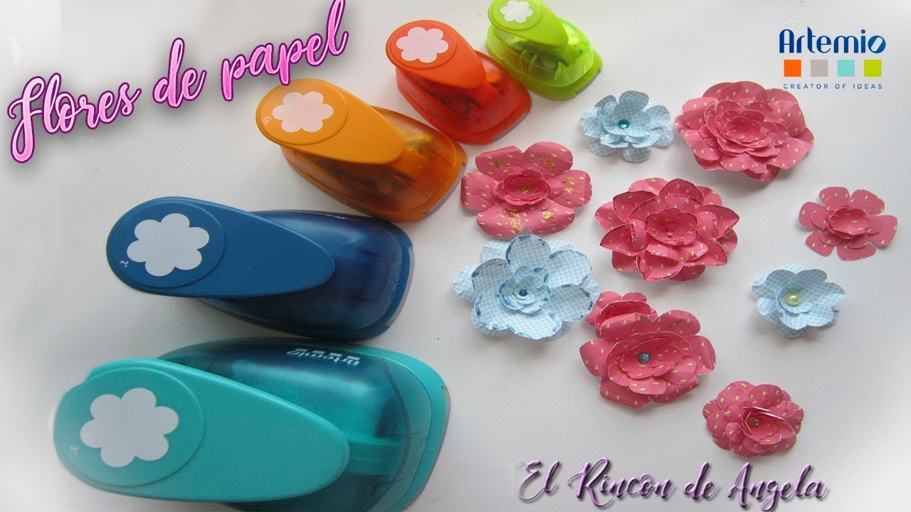 Como hacer flores de papel de scrapbooking con perforadoras- Diy manualidades y scrap