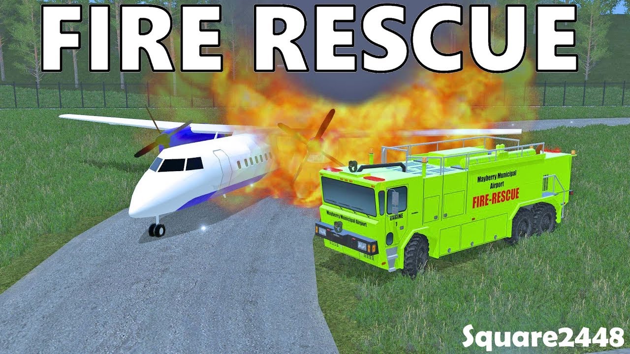 Farming Simulator 17 | Fire Rescue | Airplane Engine On Fire | Old Loader Fire & Garage Fire