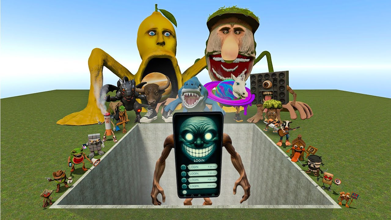 AI Brainrot Memes vs Gin Gin Login Bosses in Giant Pit – Gmod Chaos