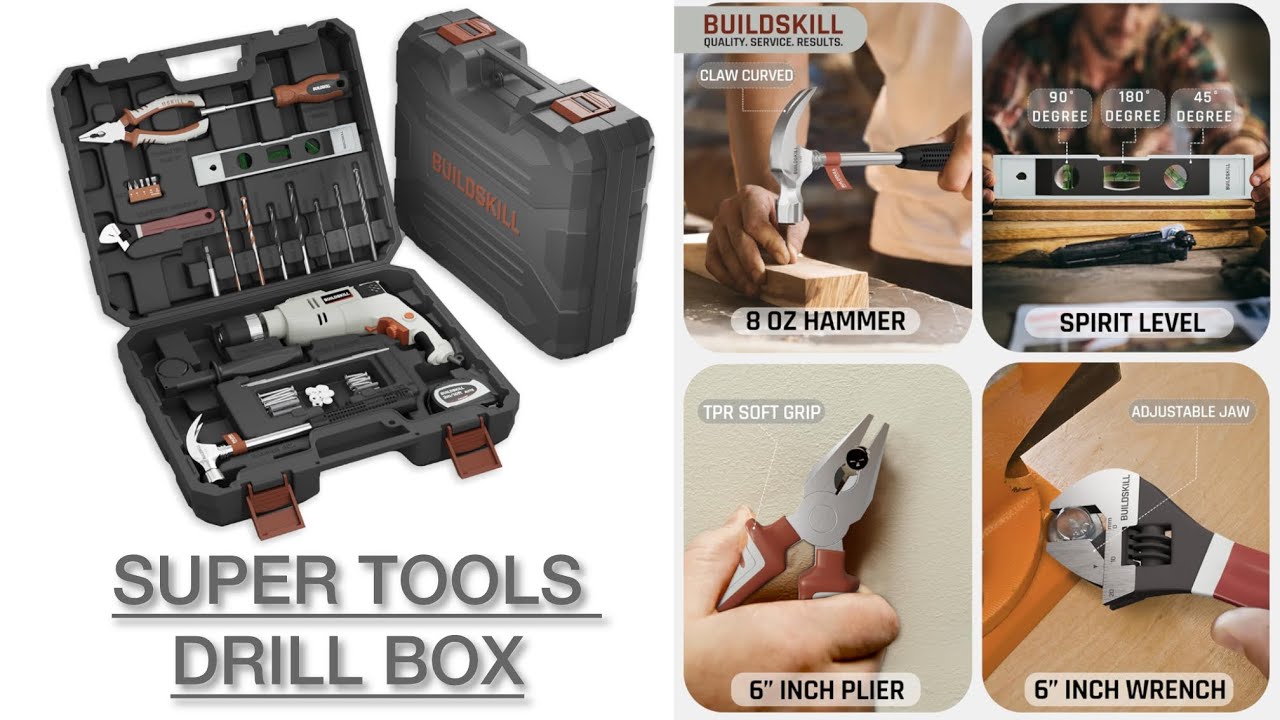 BUILDSKILL 61 Pcs Tool Kit with Drill Machine 650W || All in One Drill Machine Tool Kit for Home ..