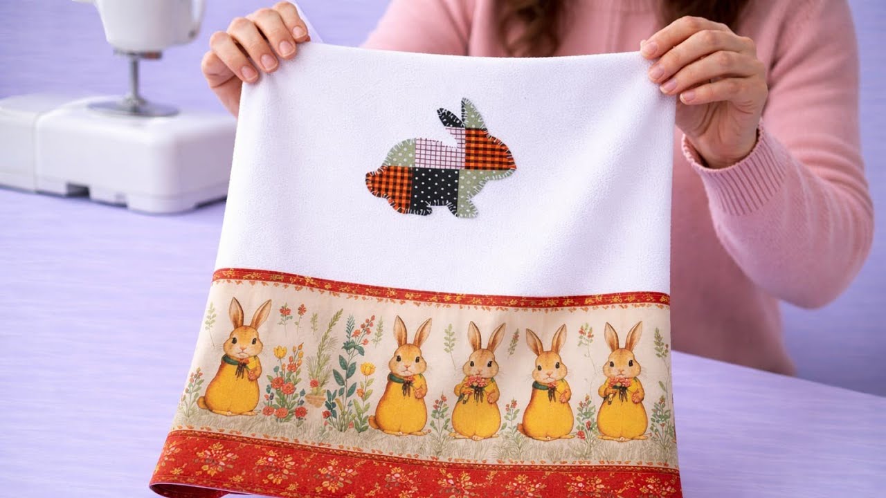 Лёгкое и быстрое кухонное полотенце – сделайте за 10 минут! #пасха #кролик #лоскутки
