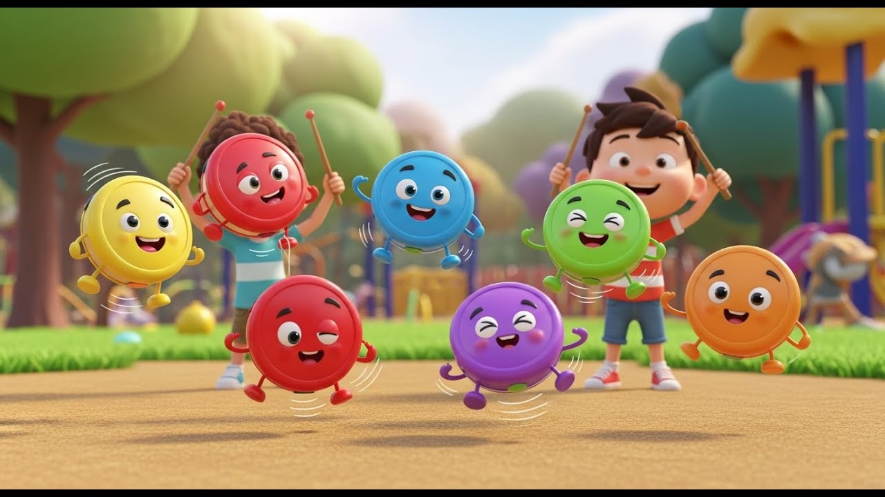 Seis Pequenos Tambores de Brinquedo! Bum, Bum, Bum | Música de Ritmo Infantil