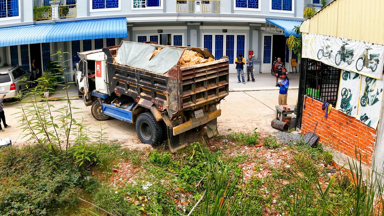 Start New Project !! Using Skill Dozer D20P Pushing Stone with Dump Truck 5 Ton.