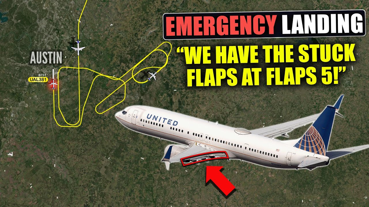 STUCK FLAPS! United Boeing 737 goes around due to flap issue in Austin.