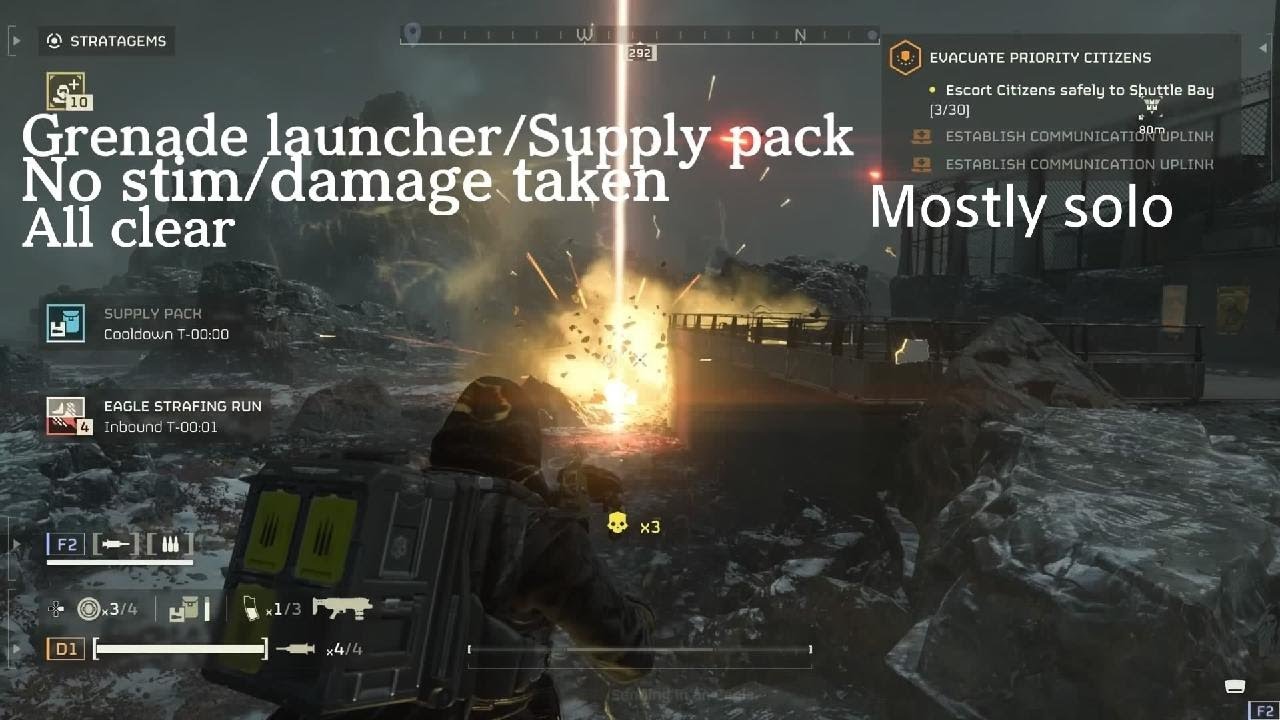HELLDIVERS 2 Solo no stim/damage/death superhelldive vs Hulk Surge. Shield Grenades&Grenade Launcher