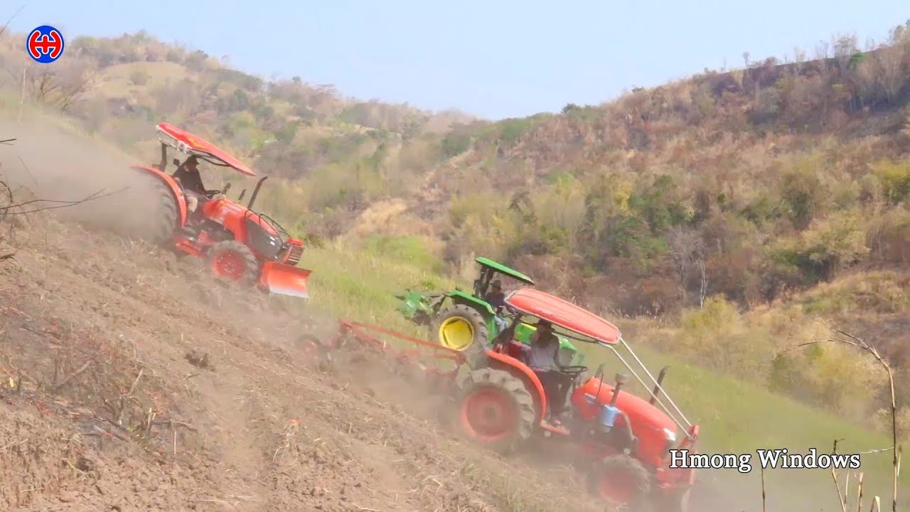 5 tractors while ploughing the fields - Dangerous farm work steep mountain slopes