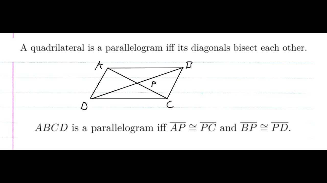 Prove that a Quadrilateral is a Parallelogram iff its Diagonals bisect each other.