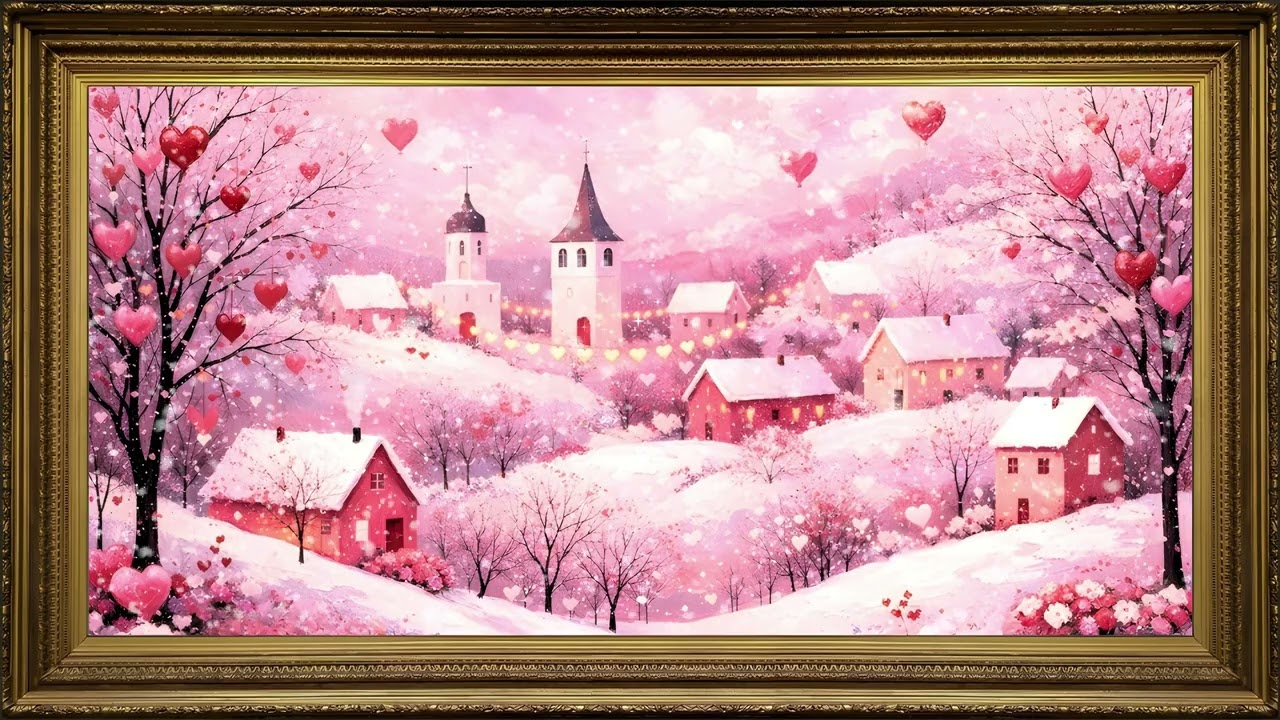 Valentine Homecoming, Vintage Winter Oil Painting | Framed TV Art Screensaver with Piano Music