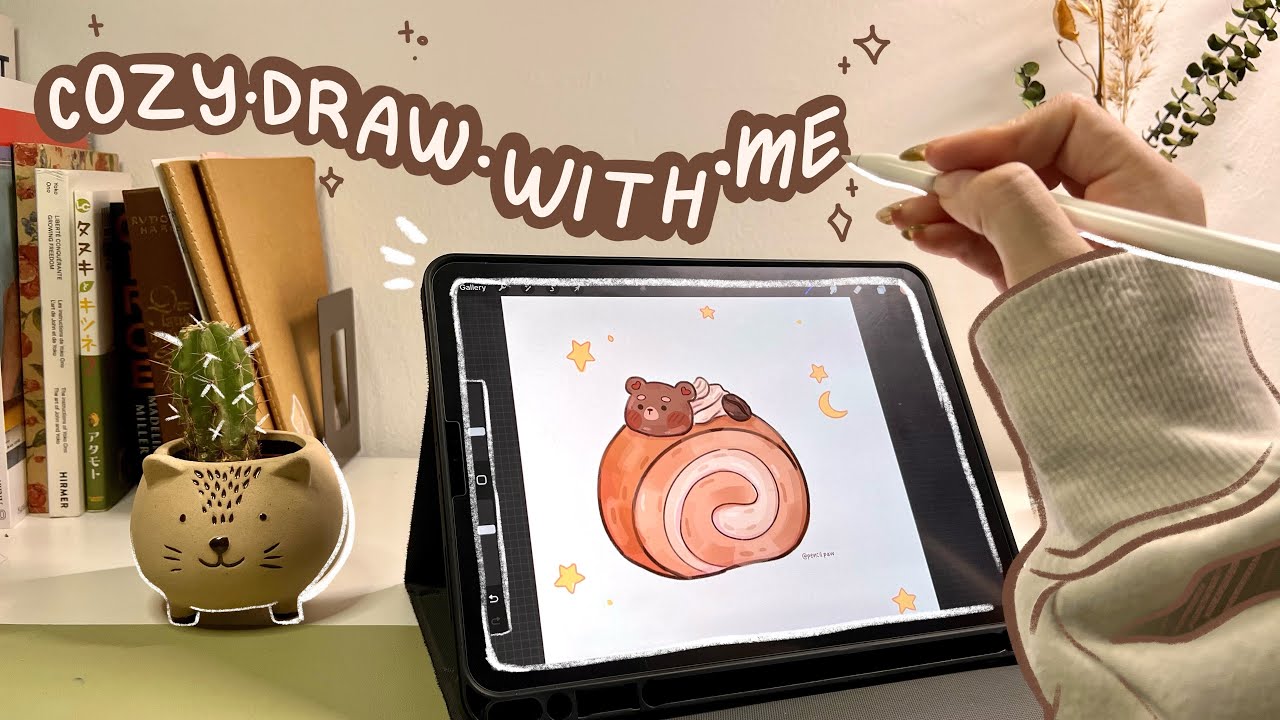 Cozy Draw With Me 🐻 ☕️  Bear Roll Cake ✨