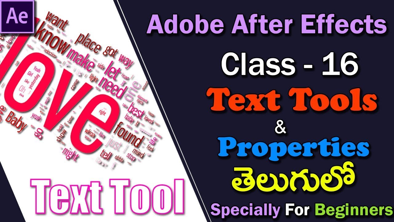 Adobe After Effects CC Tutorial | Class - 16 | Text Tool & Properties - (After Effects in Telugu)