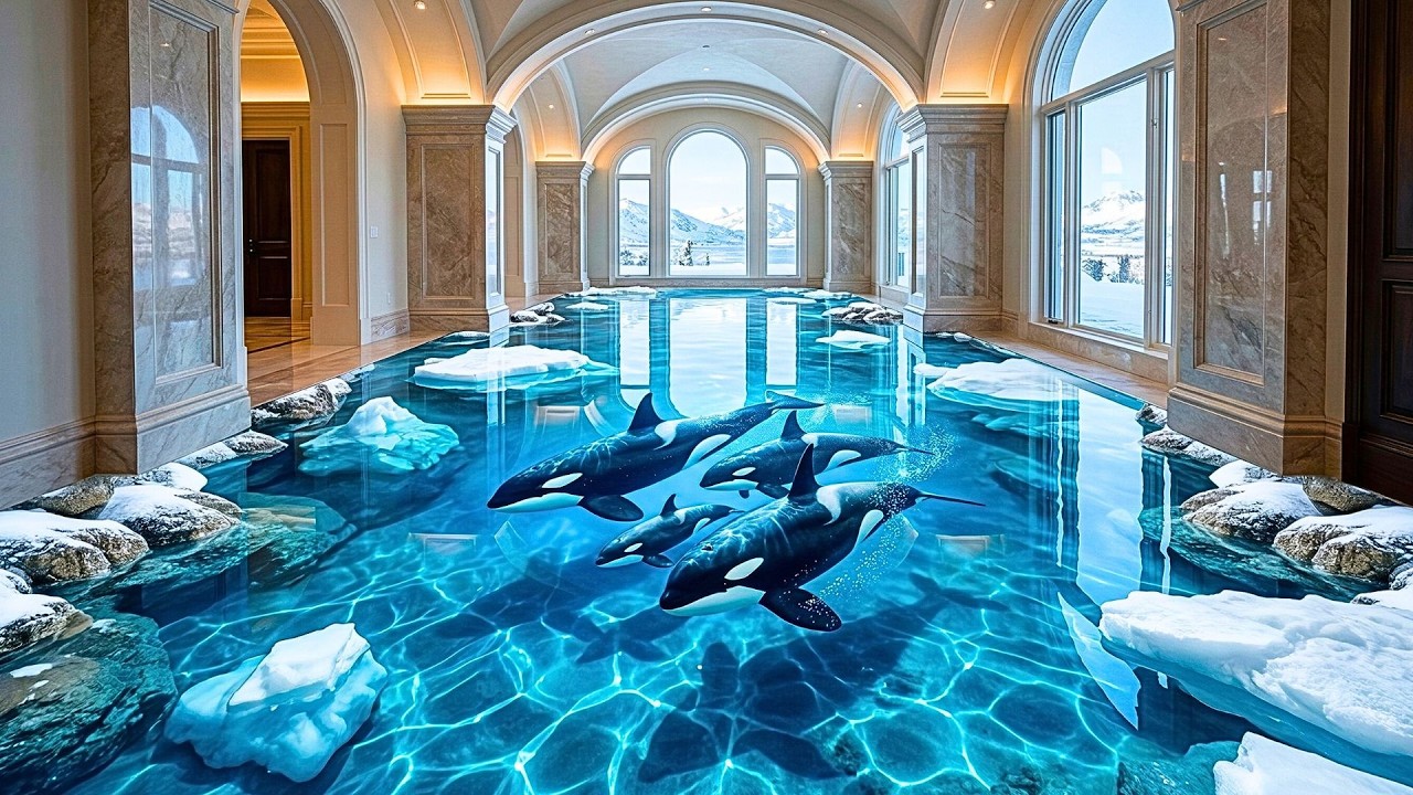 Top 6 Majestic Orca Pod 3D Epoxy Floors Featuring Icy Blue Water & Arctic Details for Grand Hallways