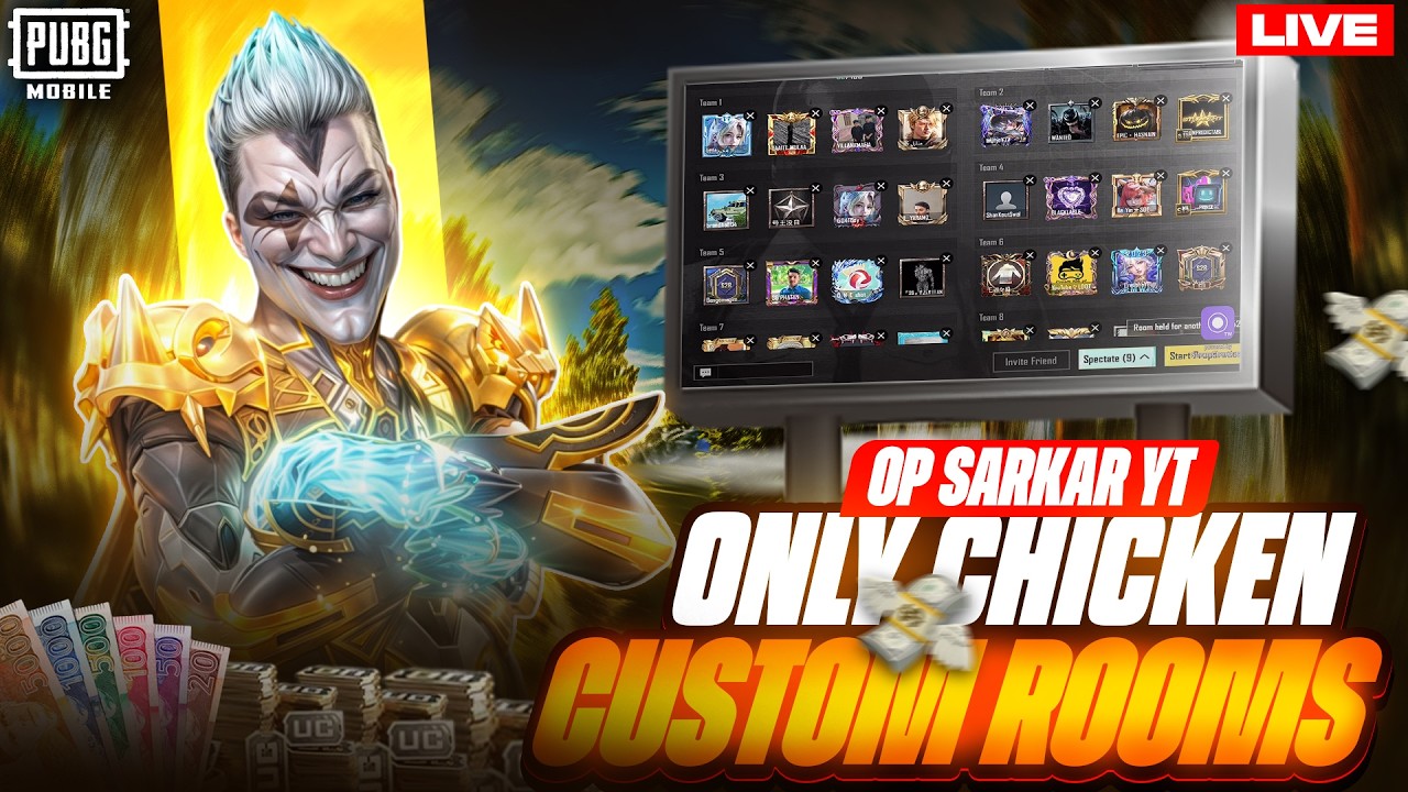 PUBG Mobile Live 🔴 Only Chicken Dinner Giveaways 🏆 Custom Rooms | UC Cash Rewards | OP Sarkar YT