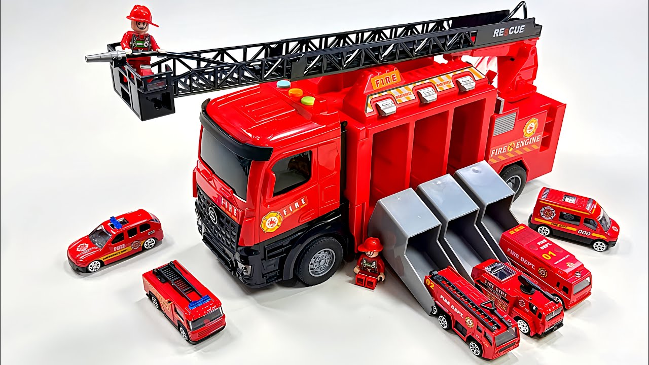 Unboxing fire rescue truck,RC police car,EV ambulance,EV 3D Excavator