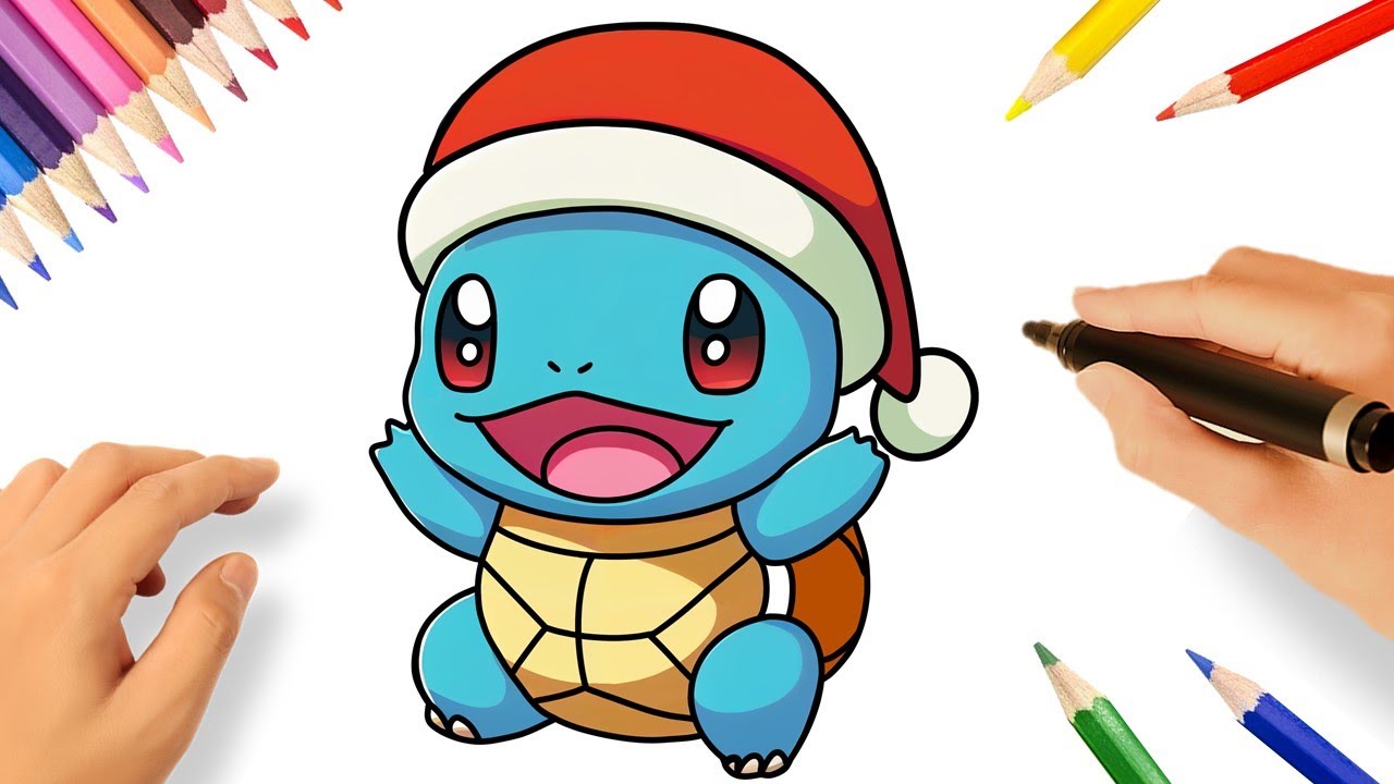 CÓMO DIBUJAR UN SQUIRTLE PARA NAVIDAD 🎄