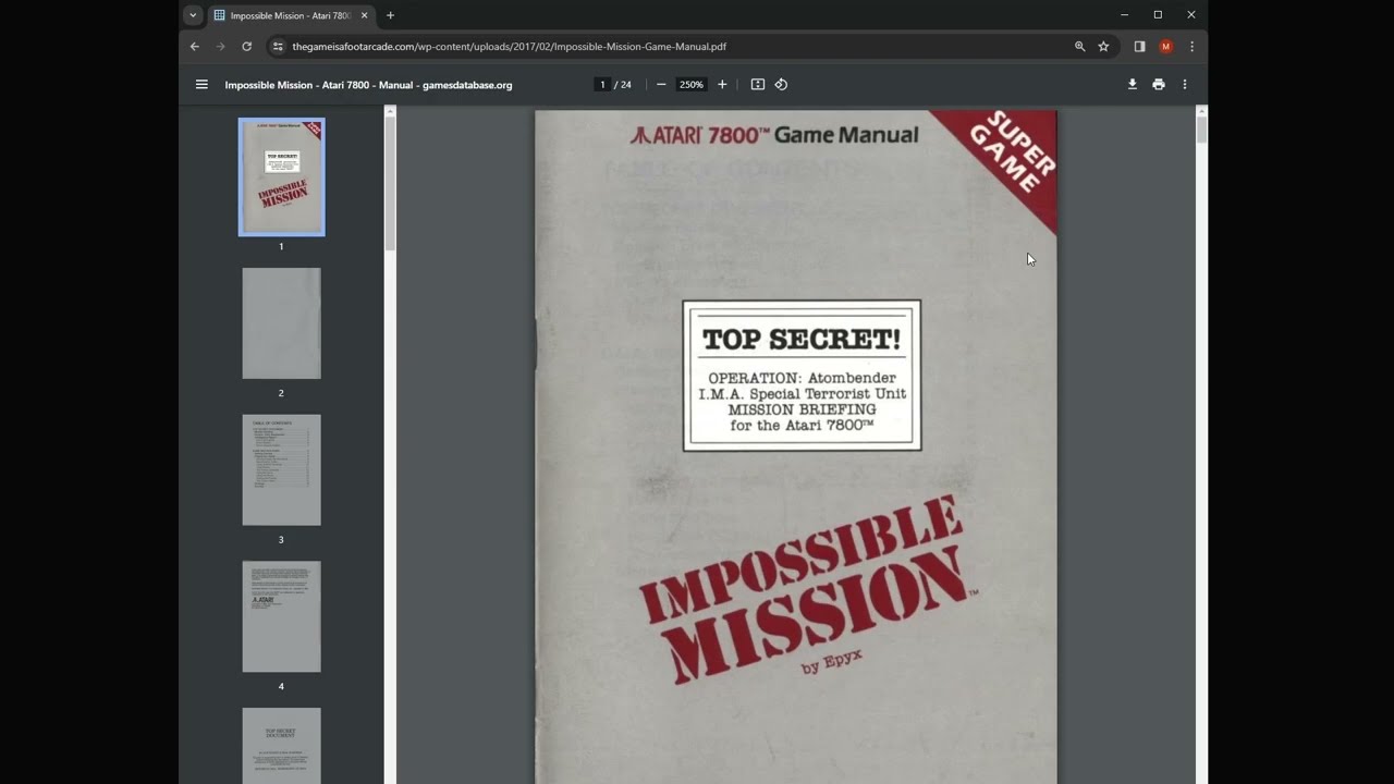 Impossible Mission (Atari 7800) -- Game Manuals Were Cool