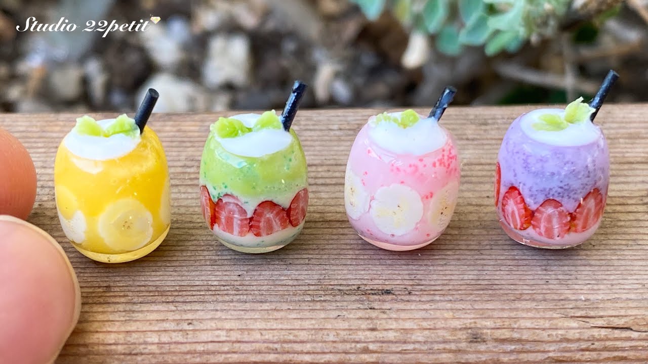 ミニチュアのグラスとスムージーをUVレジンと粘土でつくりました/DIY Miniature Glass and smoothie/UV resin/clay/ミニチュアフード