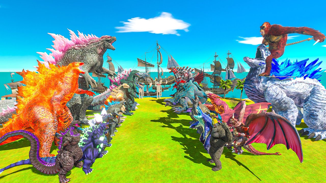Team Evolved Godzilla vs Team Shimo and Skar King - Animal Revolt Battle Simulator