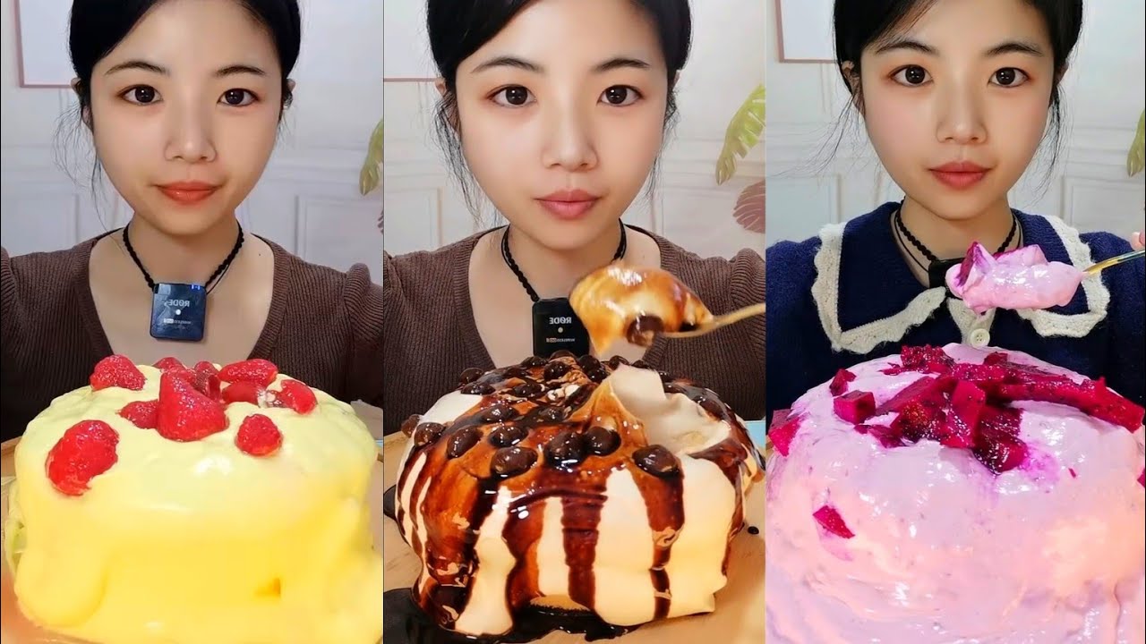 ASMR Creamy LAVA Cake Eating🎅🎂 MUKBANG SOUNDS เค้กครีม​ 크림케이크#cake#christmas#crepe#asmr#tiktok