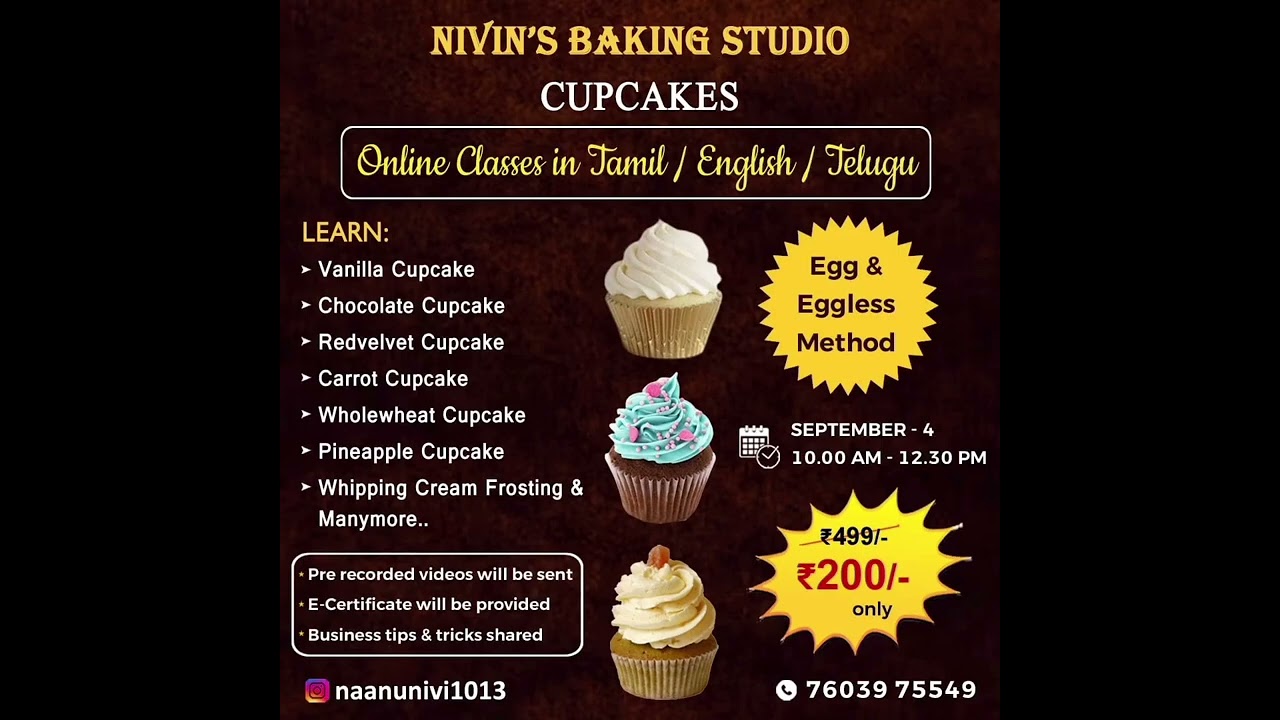 BAKING CLASSES CUPCAKES  ONLINE @just 200/- only Contact 7603975549