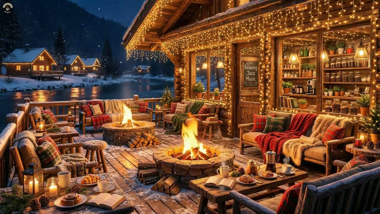 Winter Night Coffee Shop ❄️ Relaxing Smooth Jazz Background Music for Relax, Study, Work & Focus