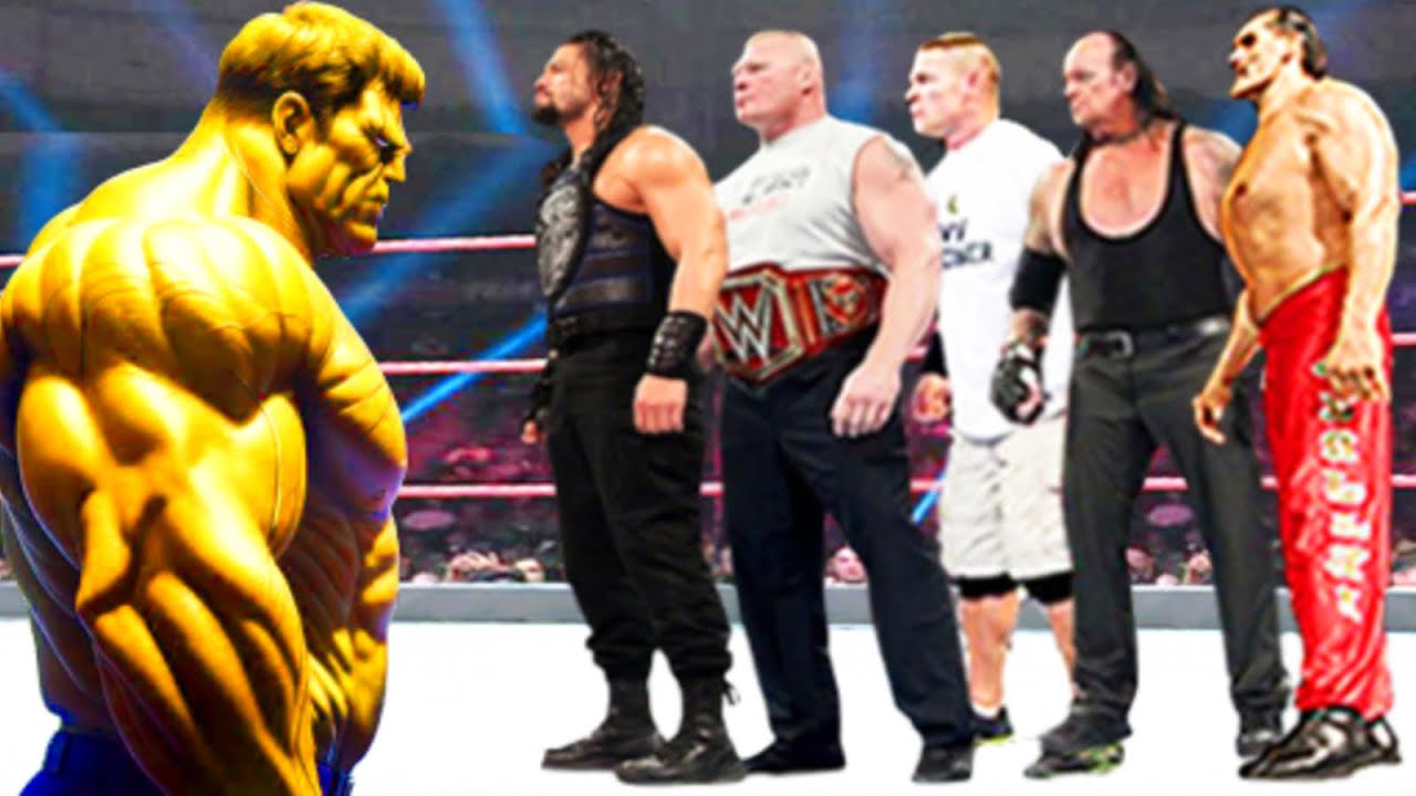 YELLOW HULK VS Roman Reigns, Brock Lesnar, The Great Khali, The Undertaker & John Cena