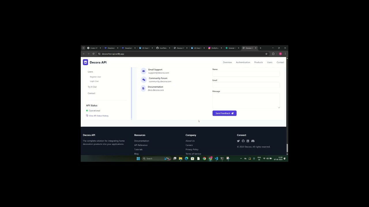Decora Free API | Product API with User Auth (HTML, Tailwind, JS + Node.js & MongoDB)