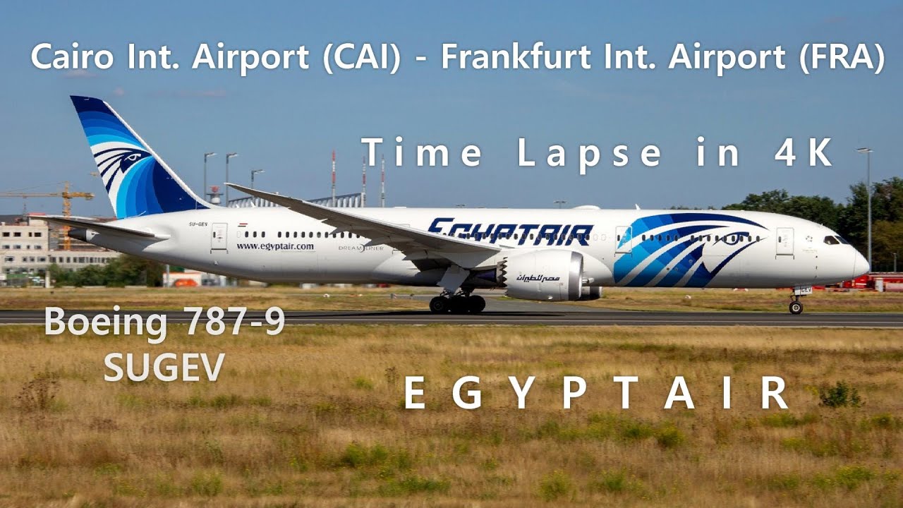 EGYPTAIR, Cairo Terminal 2 (CAI) - Frankfurt Terminal 1 (FRA), Boeing 787-9, Time Lapse, 4K, 🇪🇬 → 🇩🇪