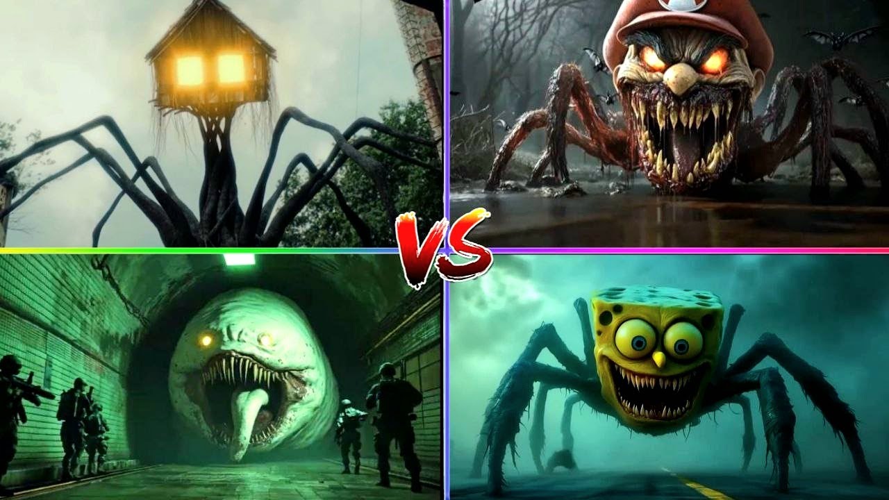 Spider House 🆚 Spider Plumber 🆚 Tunnel Maw 🆚 Spider Sponge Tiles Hop EXE Monster