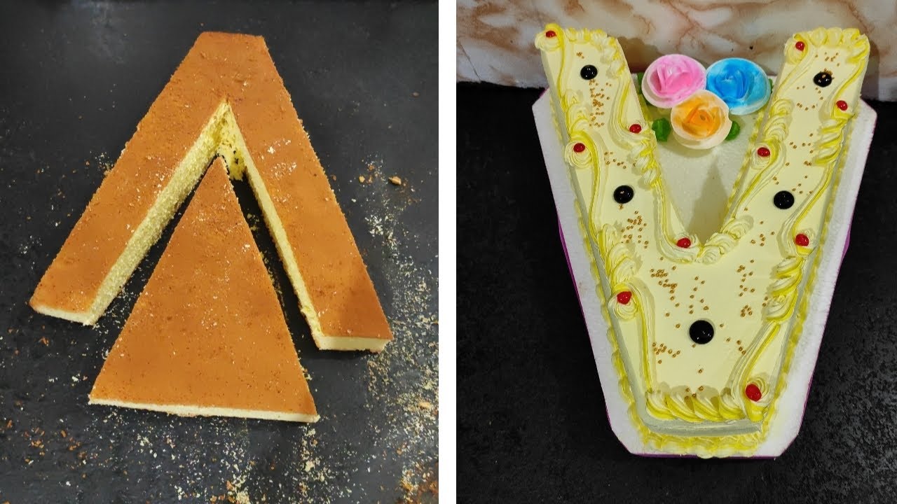 Top Fancy Cake Design | V Letter Cake Design | How To Make V Letter Cake Design