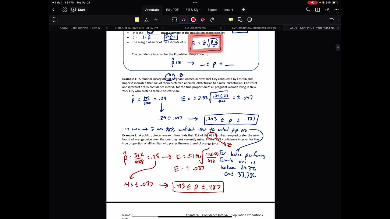 Stats - Chapter 6 - Confidence Intervals Population Proportion