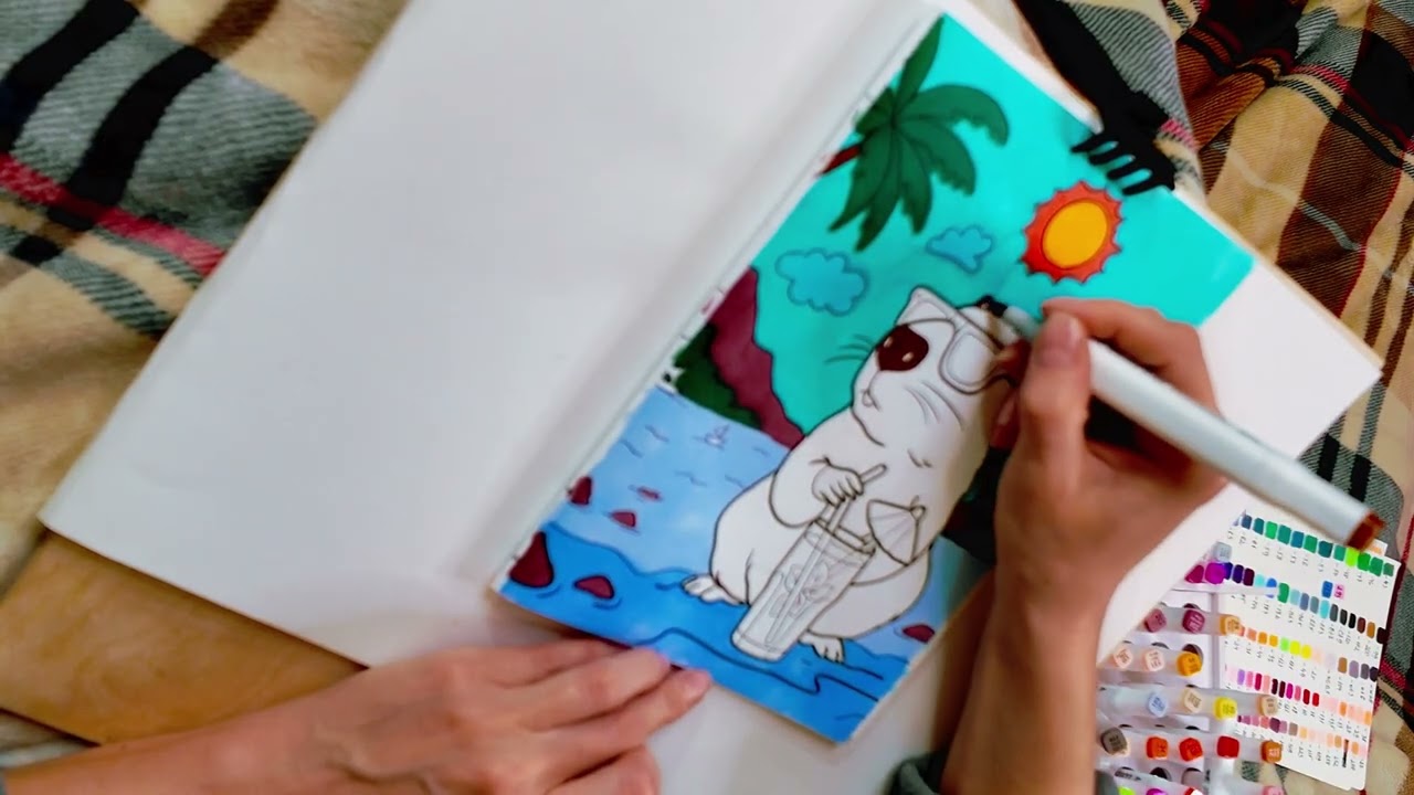 Marker coloring cute capybara - stress relief | No sound | No talking
