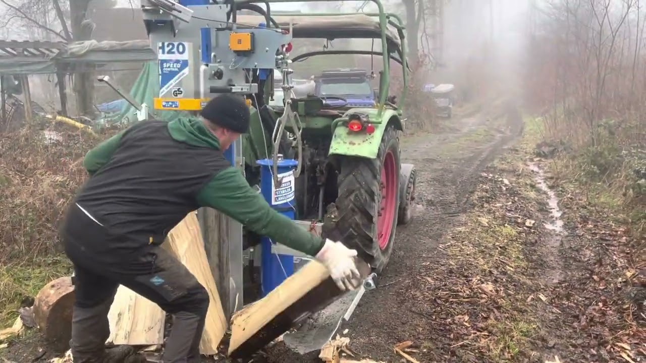 20t Holzspalter Binderberger H20 mit Fendt Farmer 2 und MB-trac 800
