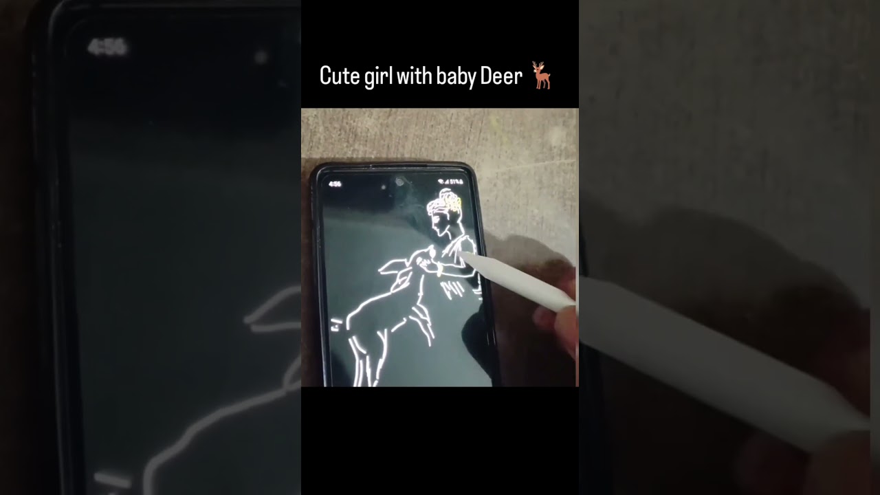 Cute girl playing with Deer created by Freehand sketching on screen 