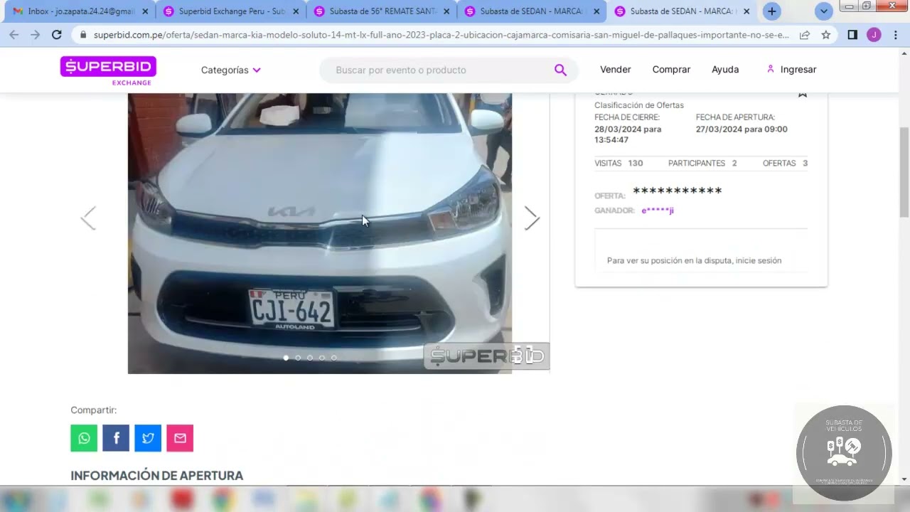 Explicaci&oacute;n detallada del funcionamiento de la web de la empresa de Subastas Vehiculares en Per&uacute;