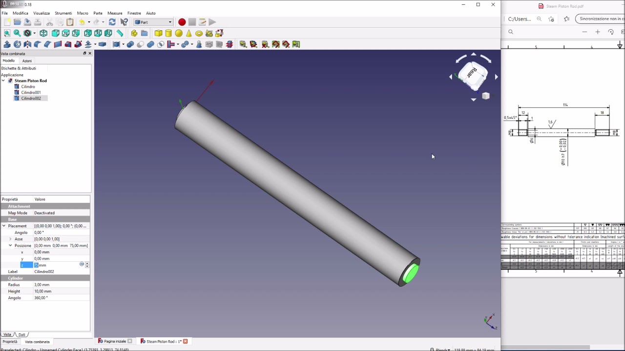 4 Esercizio Tutorial Freecad 0.18 /0.19. Semplici progetti e realizzazione filettature.