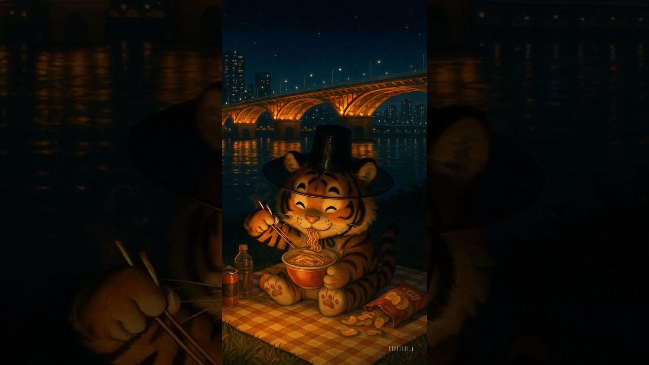 SeoulNight#hanriver #SeoulNight#NamsanTiger #KoreanCulture#KoreanPicnic#CupRamen#TigerWithGat