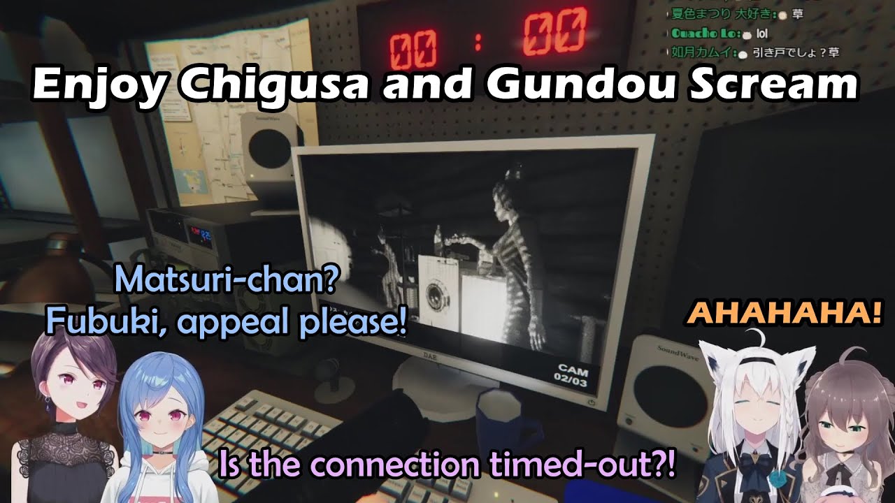 Matsuri and Fubuki Enjoy Watching Chigusa And Gundou Screaming In Their Phasmophobia Collab