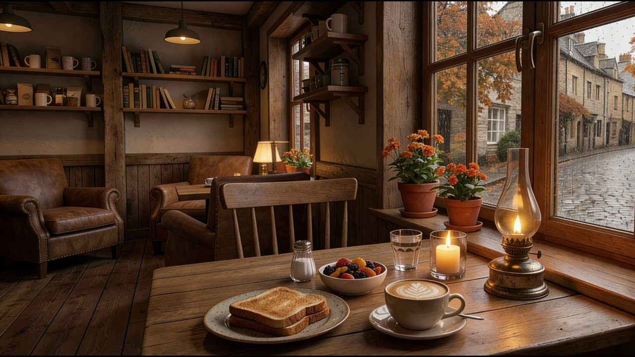 Cozy UK Autumn Café Ambience 🍂☕ | Relaxing Village View for Sleep, Study & Mindfulness