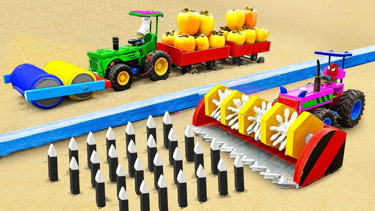 DIY Mini Tractor Bulldozer to clear Spike on road | Road Roller machine | @MiniTractorCoco​