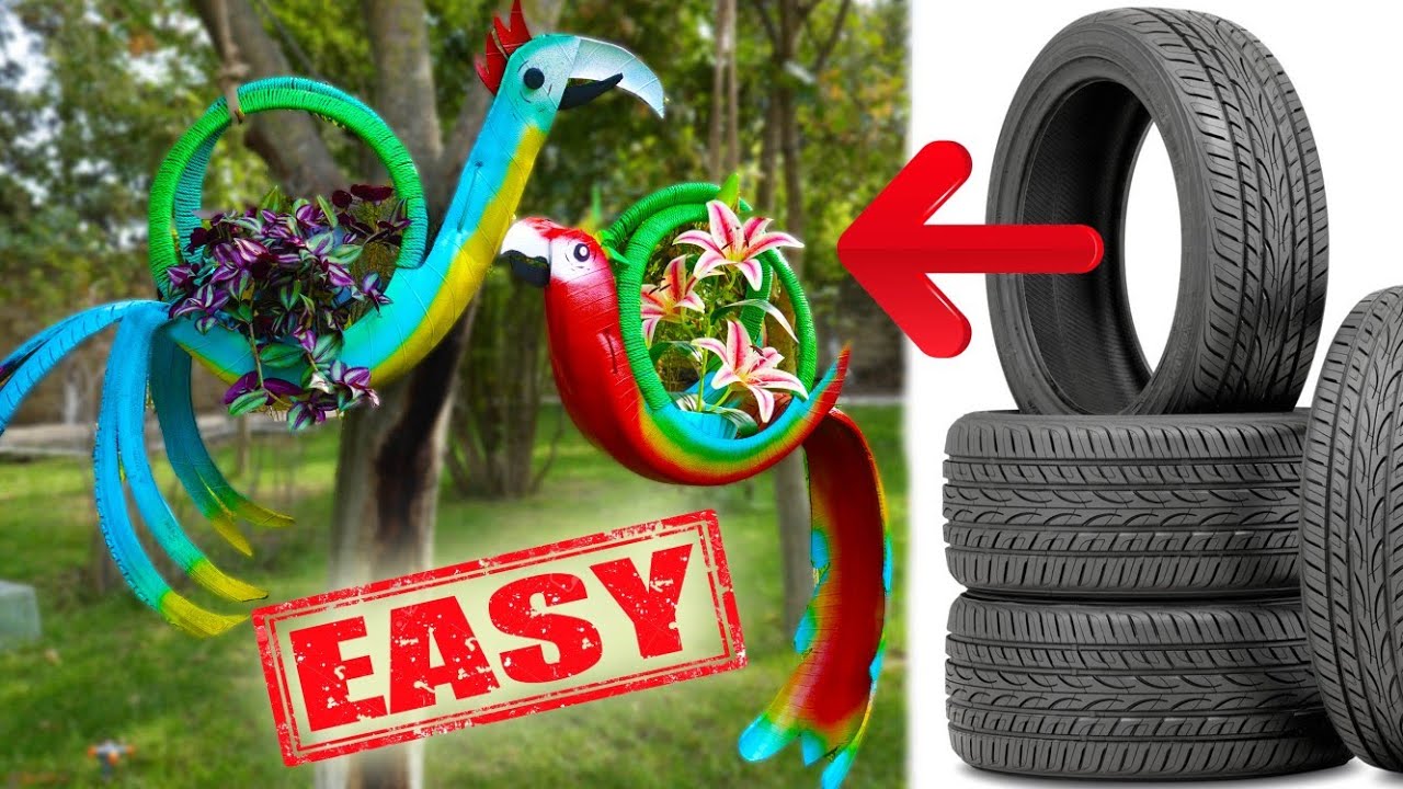 Потрясающий DIY из покрышки! Как сделать красивого попугая из старой покрышки?