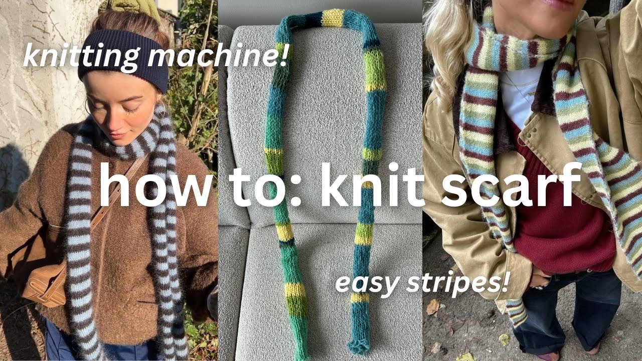 Свяжите полосатый шарф вместе со мной | Урок по вязанию шарфа на вязальной машине addi