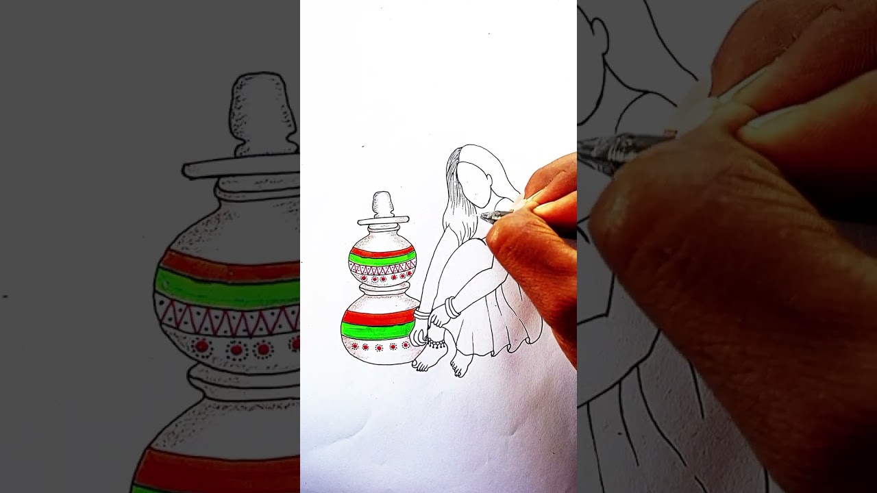 How to draw village women drawing 💯#drawing#easydrawing...