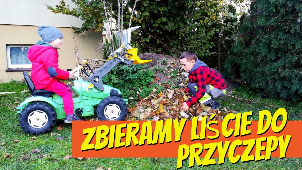 Собираем листья для прицепа | детские развлечения | Трактор Rolly Toys | самосвальный прицеп