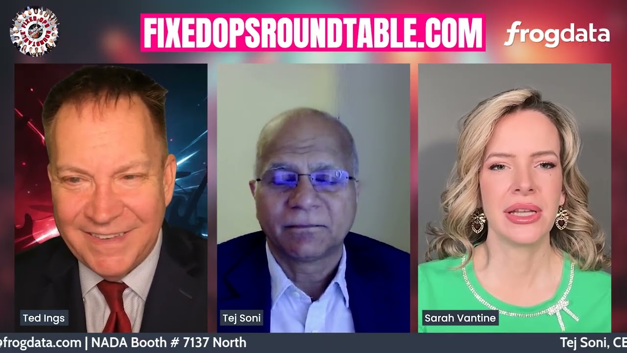 FrogData – Tej Soni with Sarah Vantine & Ted Ings at the Fixed Ops Roundtable Rock Revolution Event