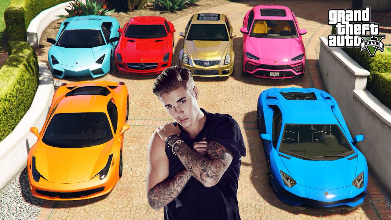 GTA 5 - Stealing JUSTIN BIEBER Luxury Cars with Michael! | (Real Life Cars) #26