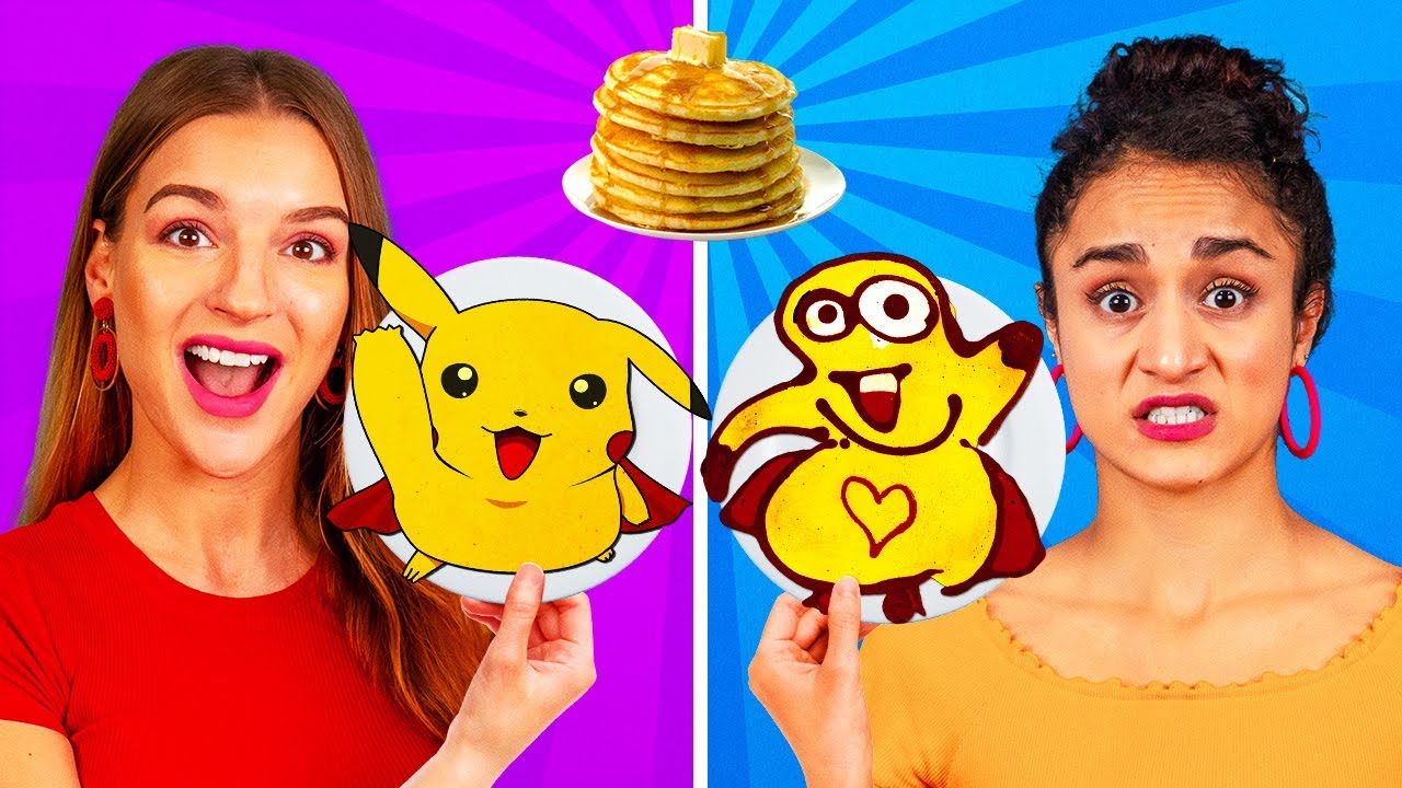 &iexcl;DESAF&Iacute;O DE PANQUEQUES ART&Iacute;STICOS! &iexcl;C&oacute;mo hacer panqueques de Bob Esponja y de emojis en 24 horas!